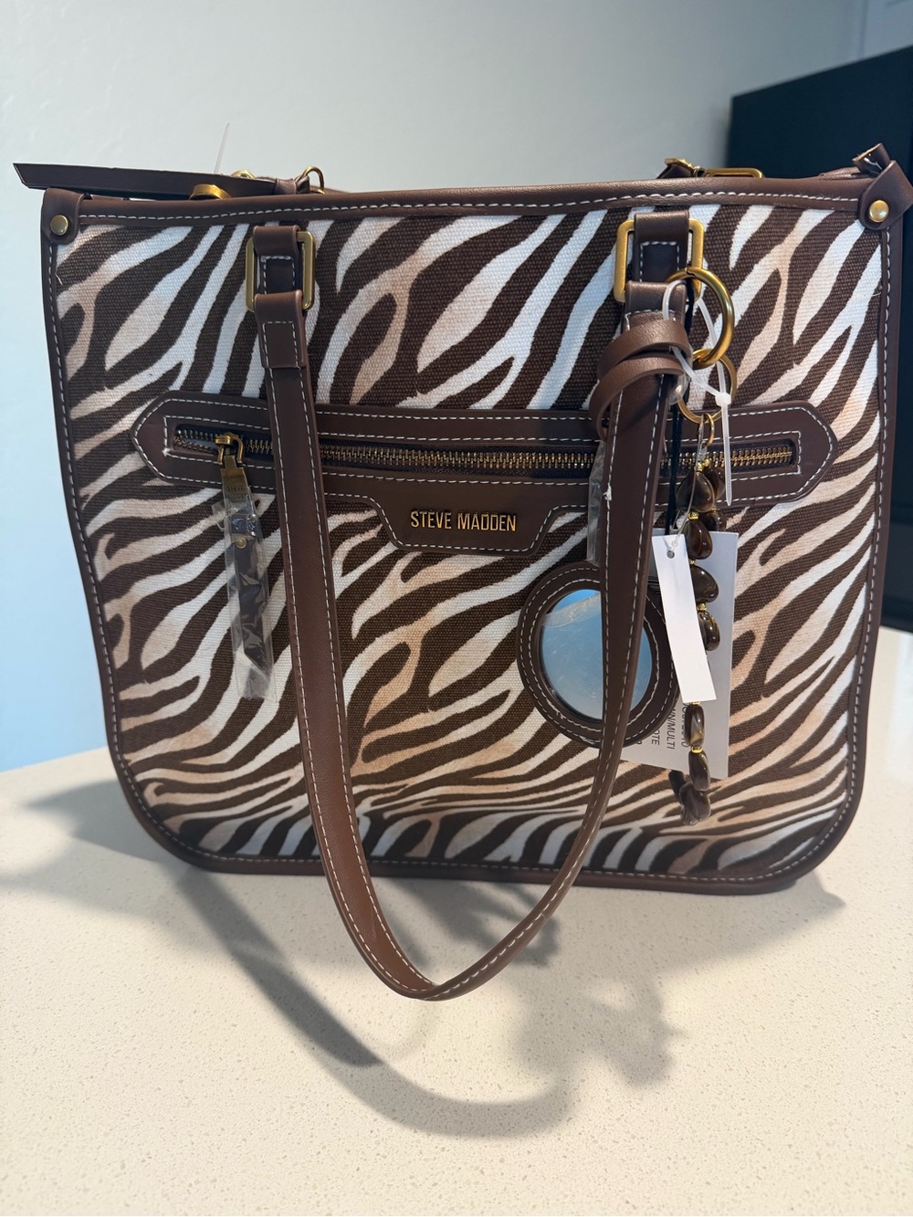 Steve Madden Brown and White Zebra Print Tote